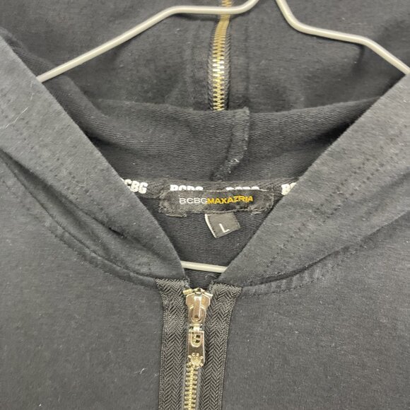 Y2K BCBG Maxazria Black Full Zip Hoodie Sweater Rhinestone Women Sz L Goth Punk - Picture 5 of 13